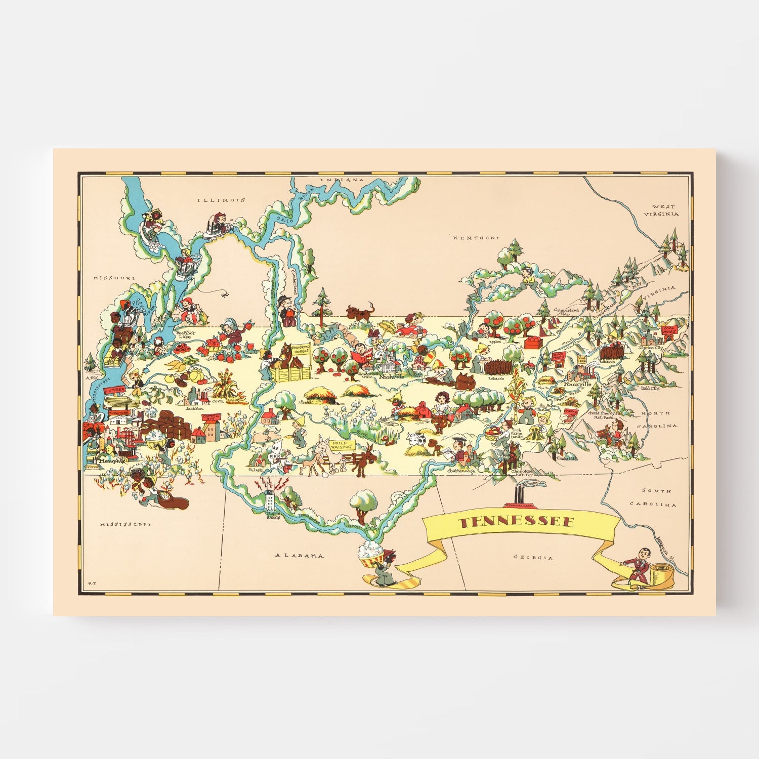 Vintage Map of Tennessee 1935