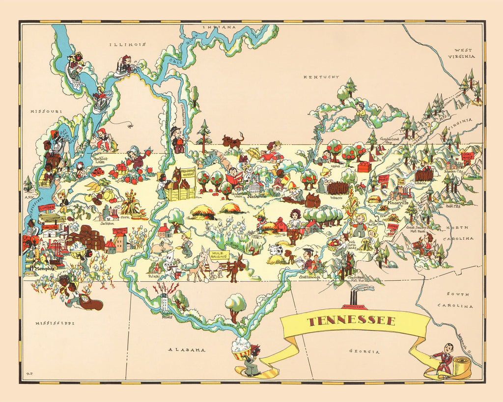 Vintage Map of Tennessee 1935