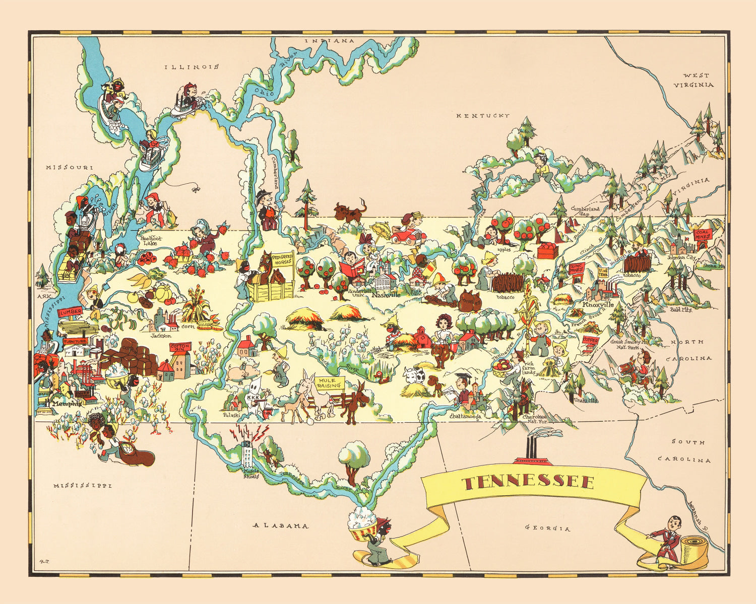 Vintage Map of Tennessee 1935