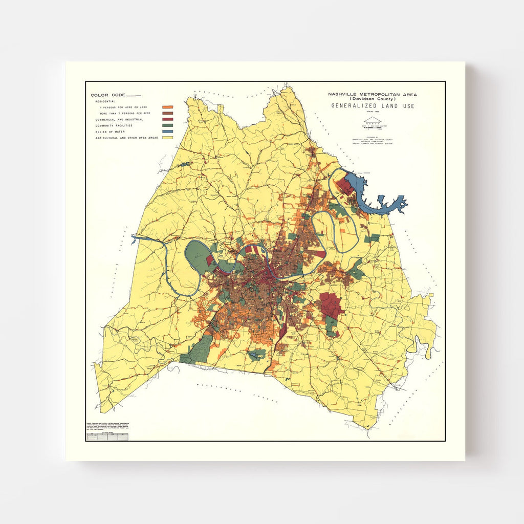 Vintage Map of Nashville, Tennessee 1956