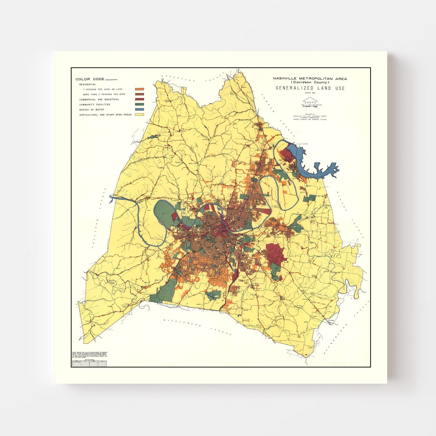 Vintage Map of Nashville, Tennessee 1956