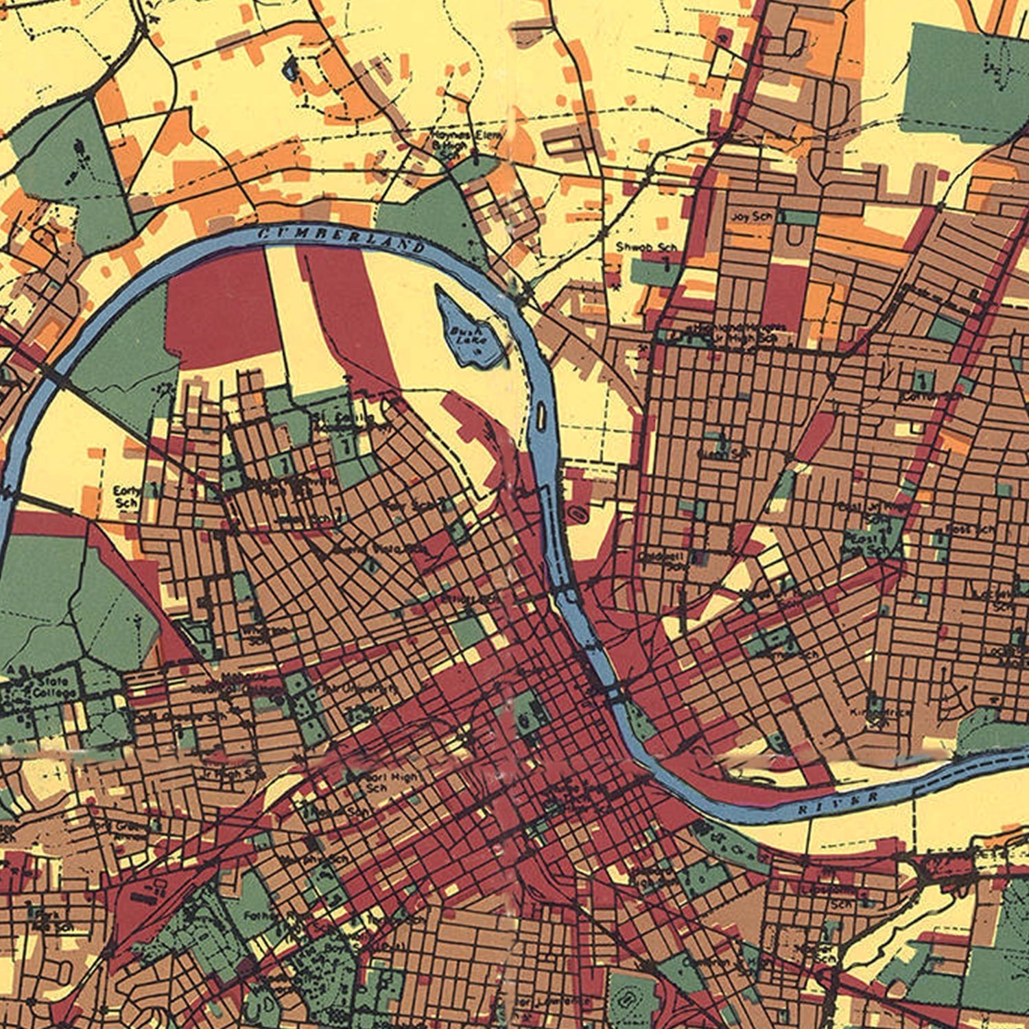 Vintage Map of Nashville, Tennessee 1956