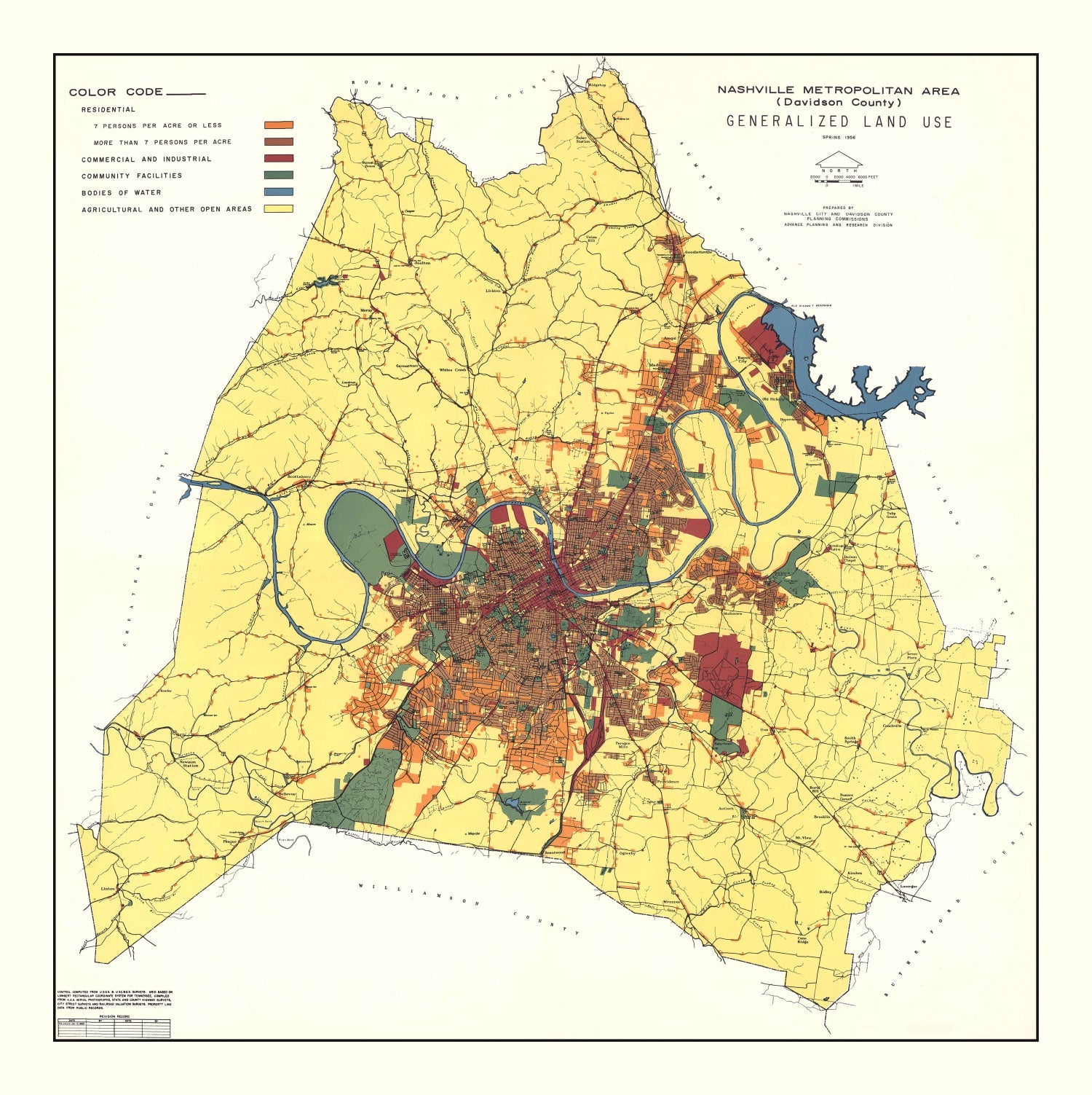 Vintage Map of Nashville, Tennessee 1956