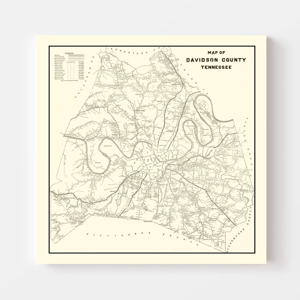 Vintage Map of Davidson County, Tennessee 1920