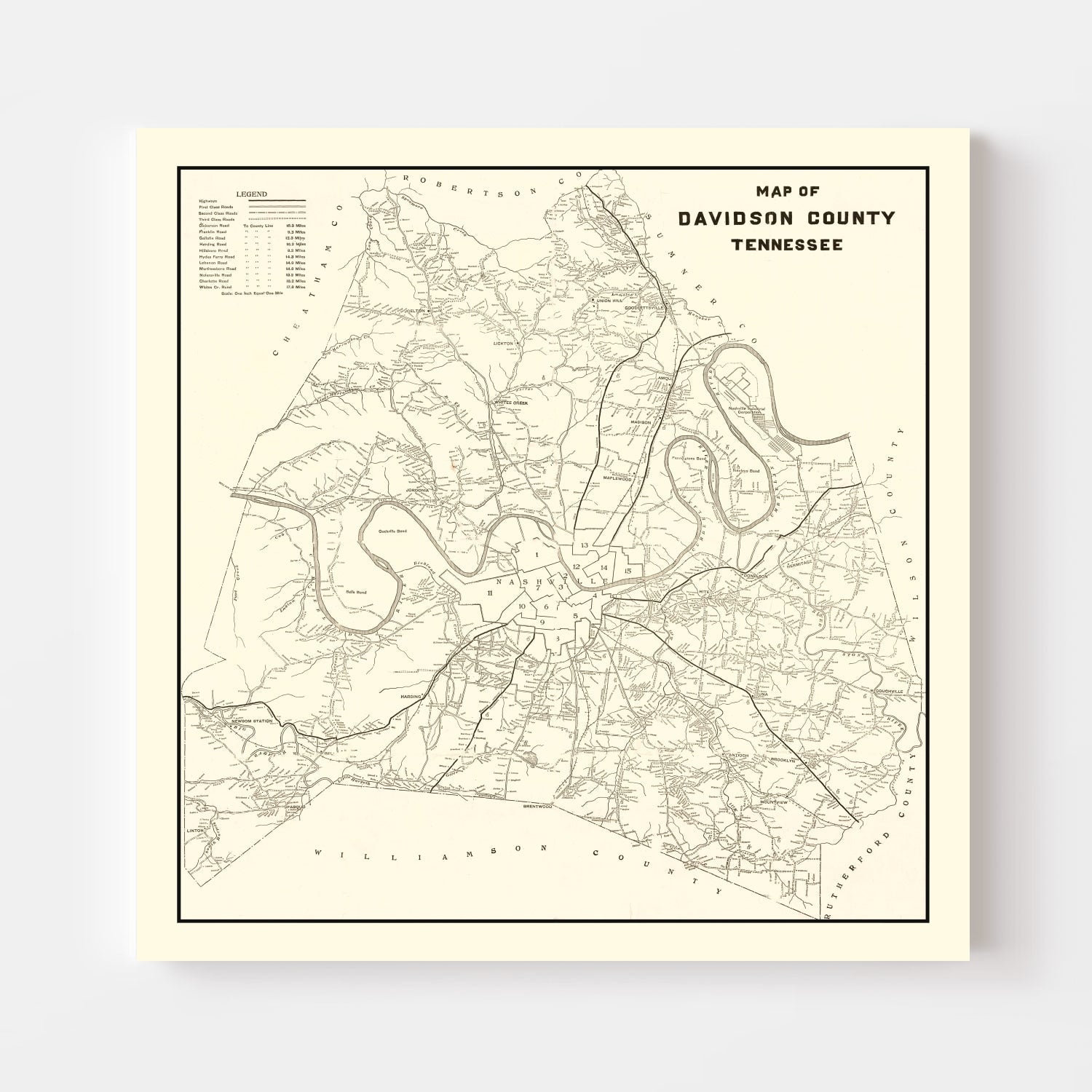 Vintage Map of Davidson County, Tennessee 1920
