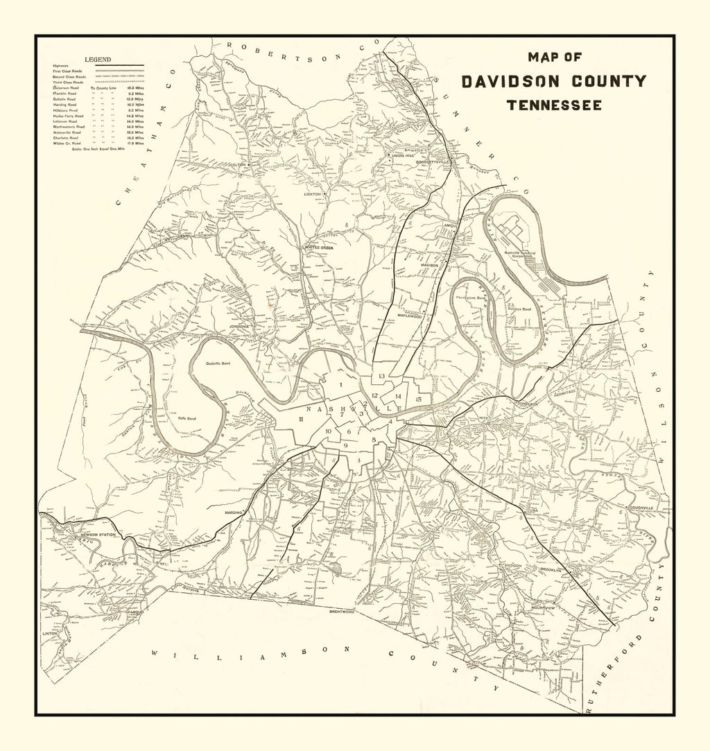 Vintage Map of Davidson County, Tennessee 1920