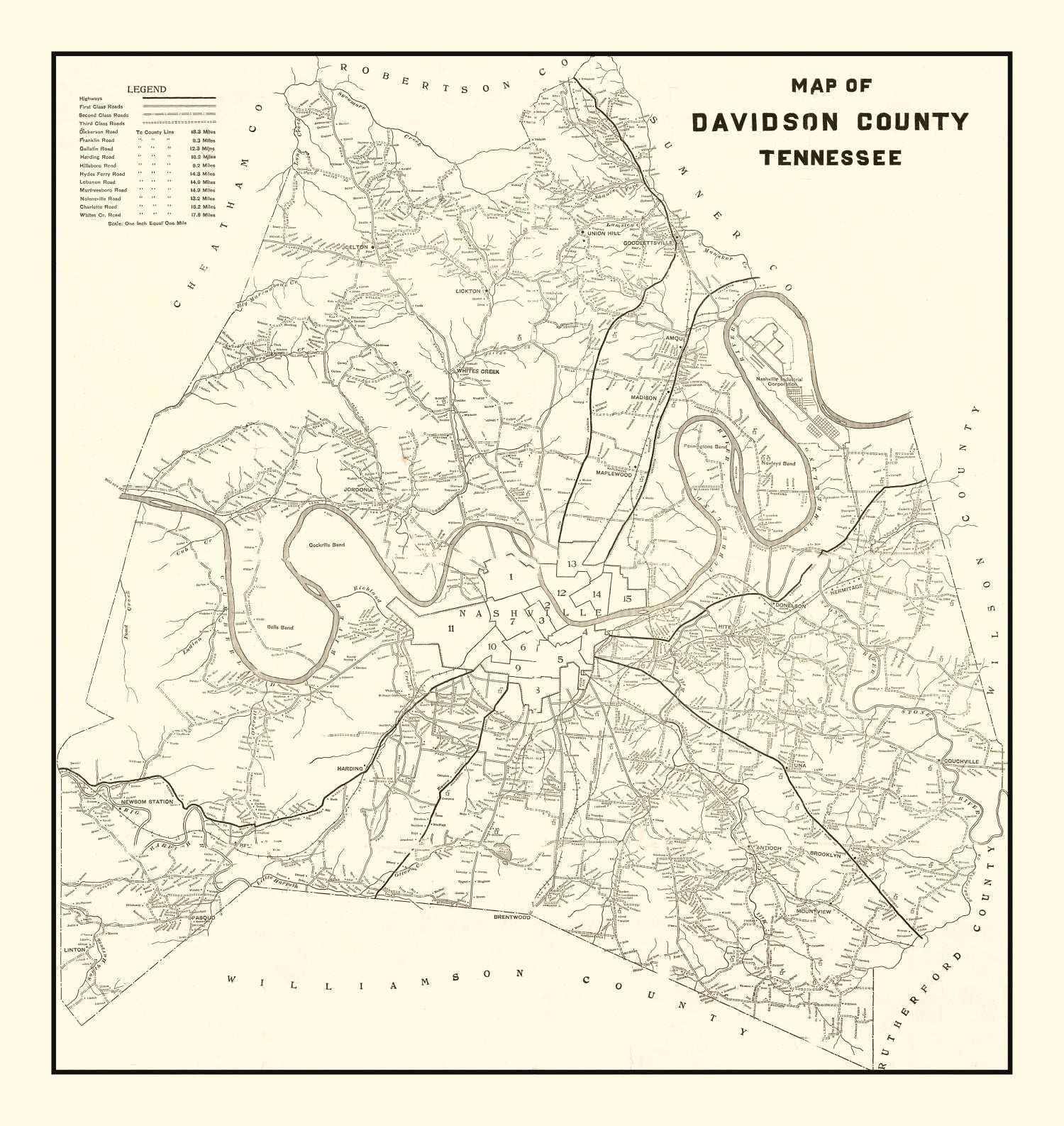 Vintage Map of Davidson County, Tennessee 1920
