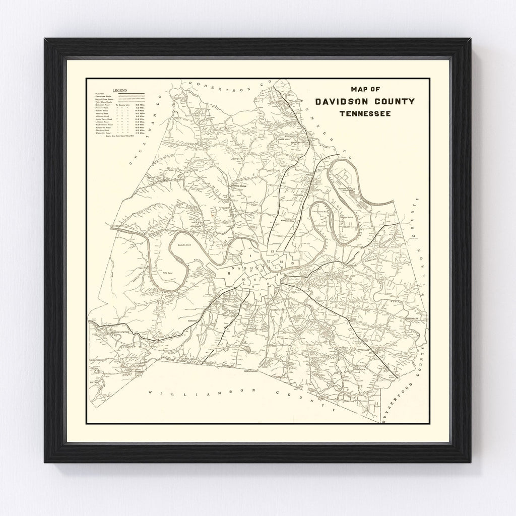 Vintage Map of Davidson County, Tennessee 1920