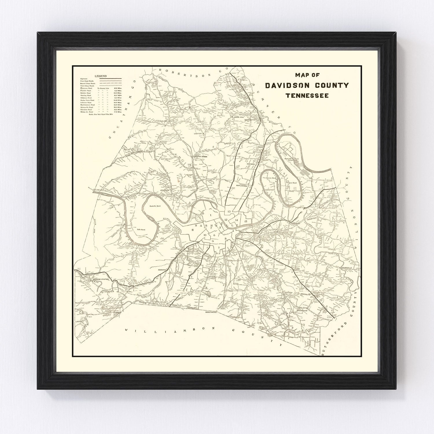 Vintage Map of Davidson County, Tennessee 1920