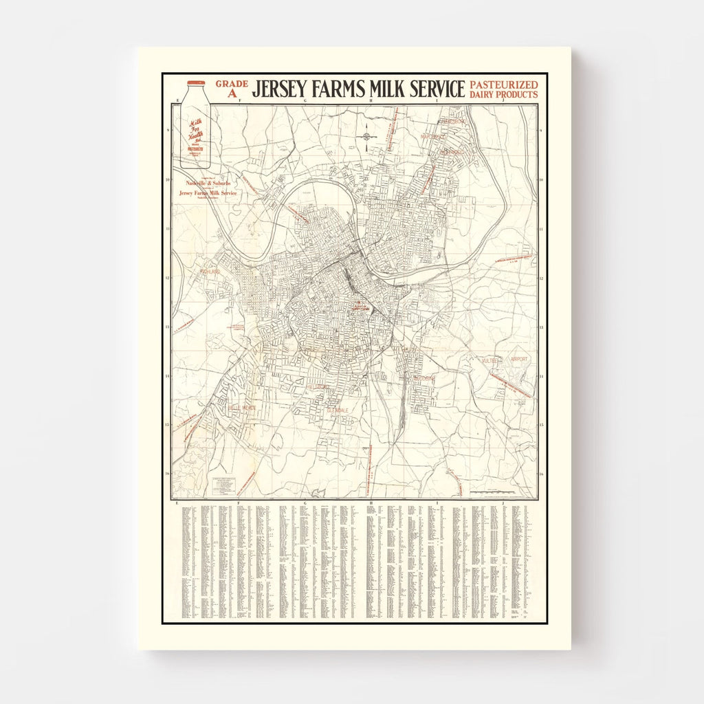 Vintage Map of Nashville, Tennessee 1947