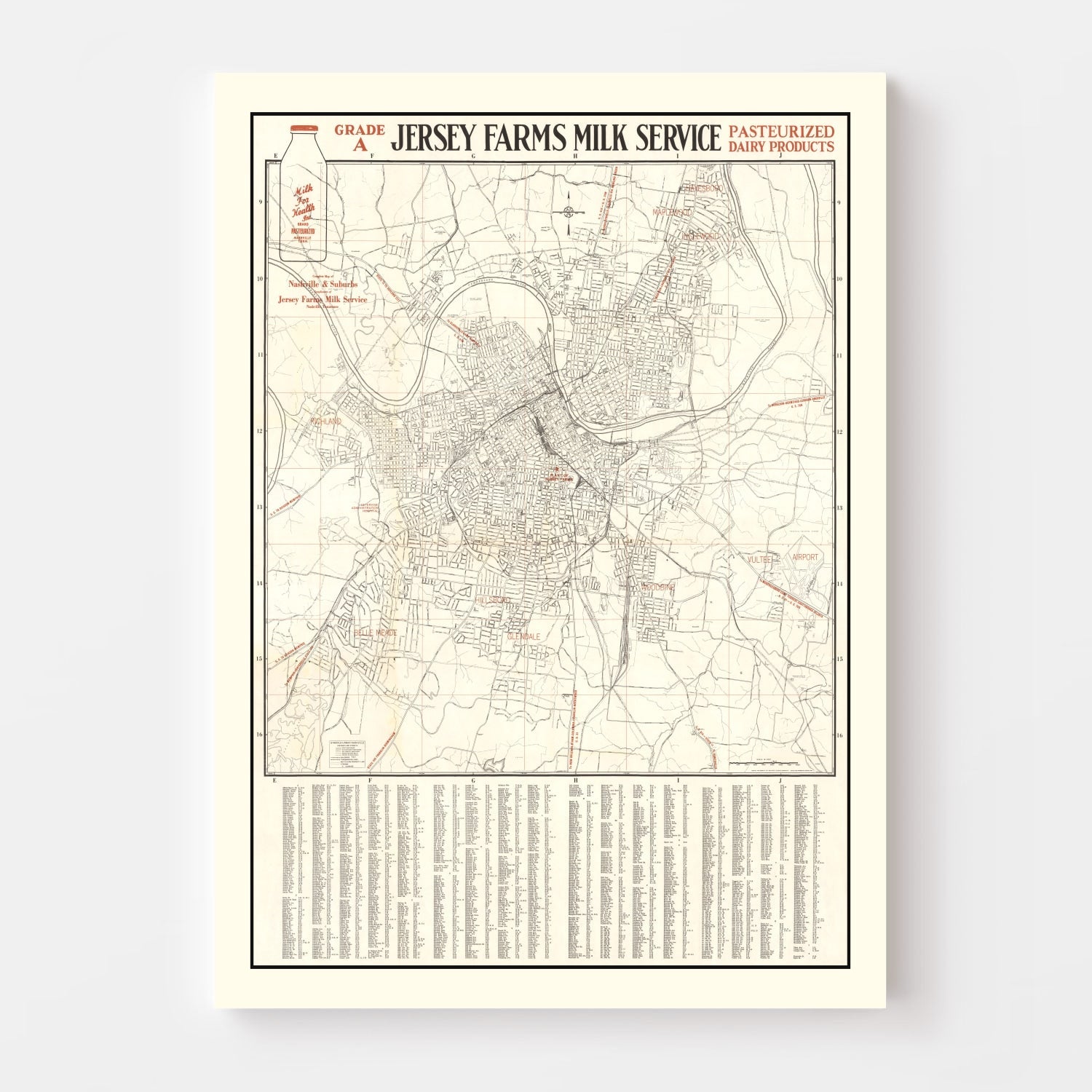 Vintage Map of Nashville, Tennessee 1947