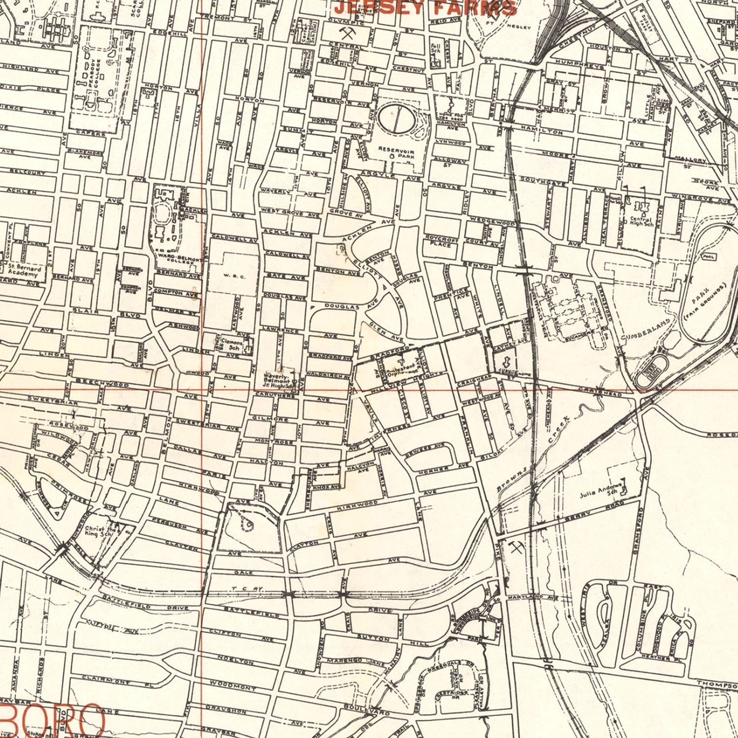 Vintage Map of Nashville, Tennessee 1947