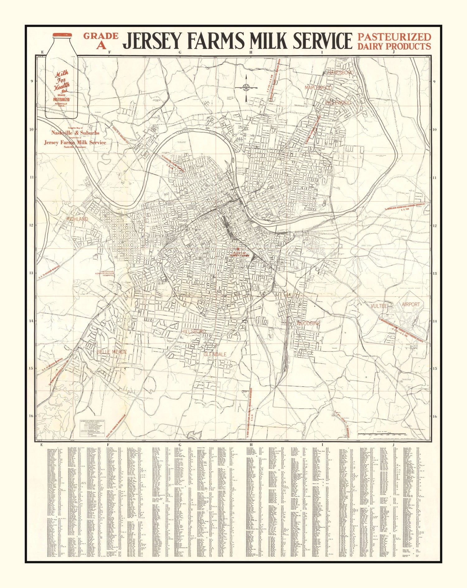 Vintage Map of Nashville, Tennessee 1947