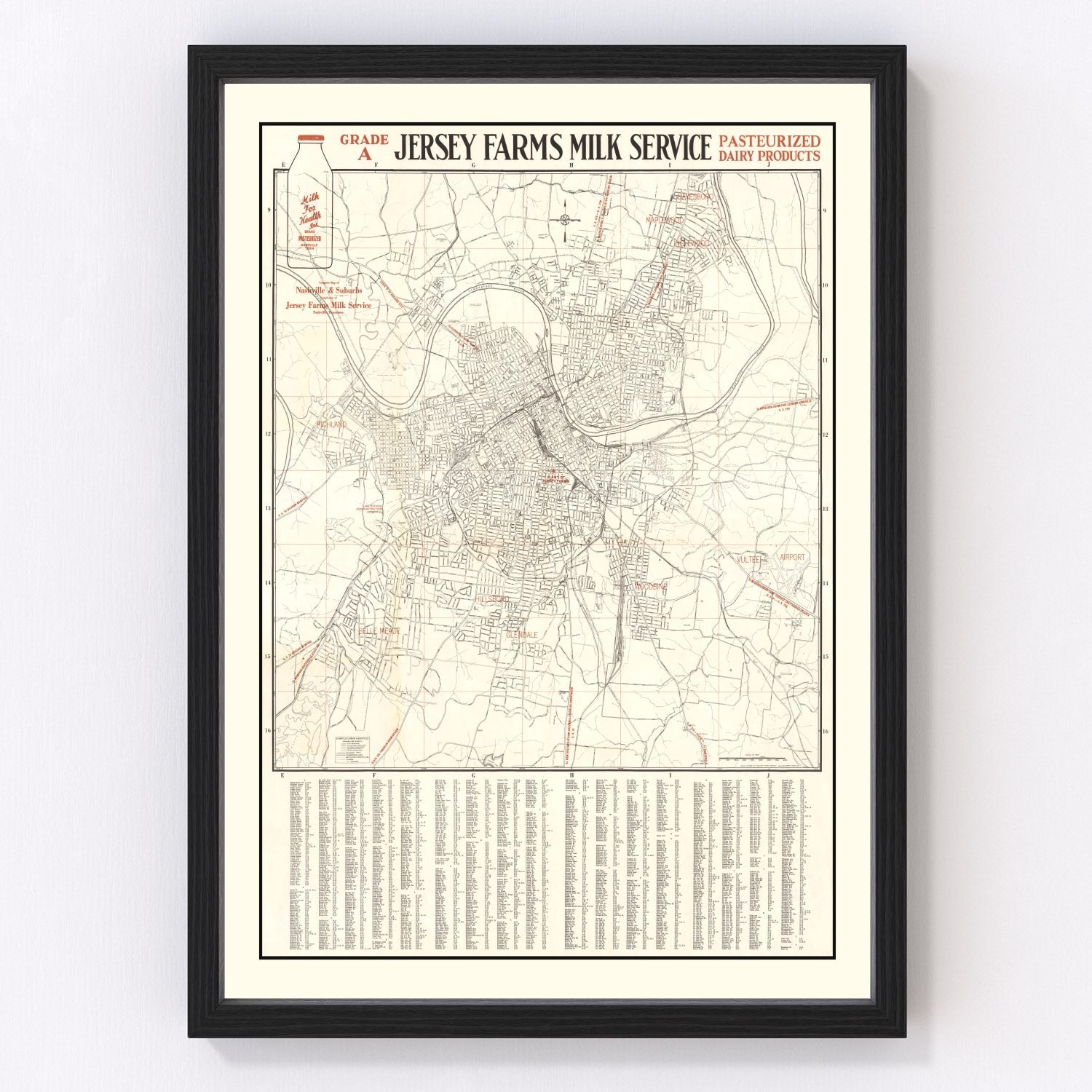 Vintage Map of Nashville, Tennessee 1947