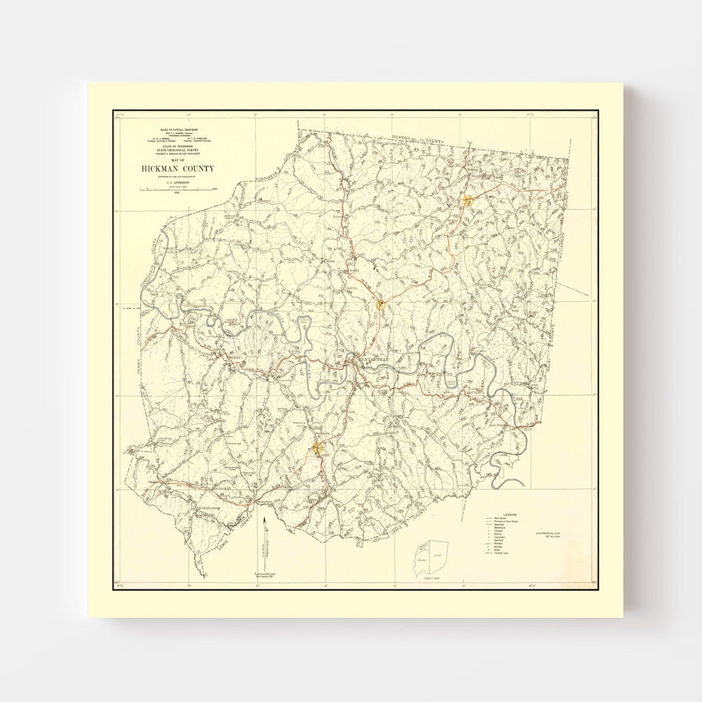 Vintage Map of Hickman County, Tennessee 1926