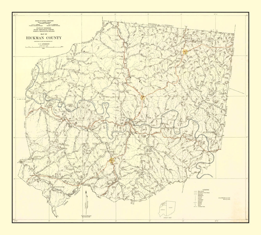 Vintage Map of Hickman County, Tennessee 1926