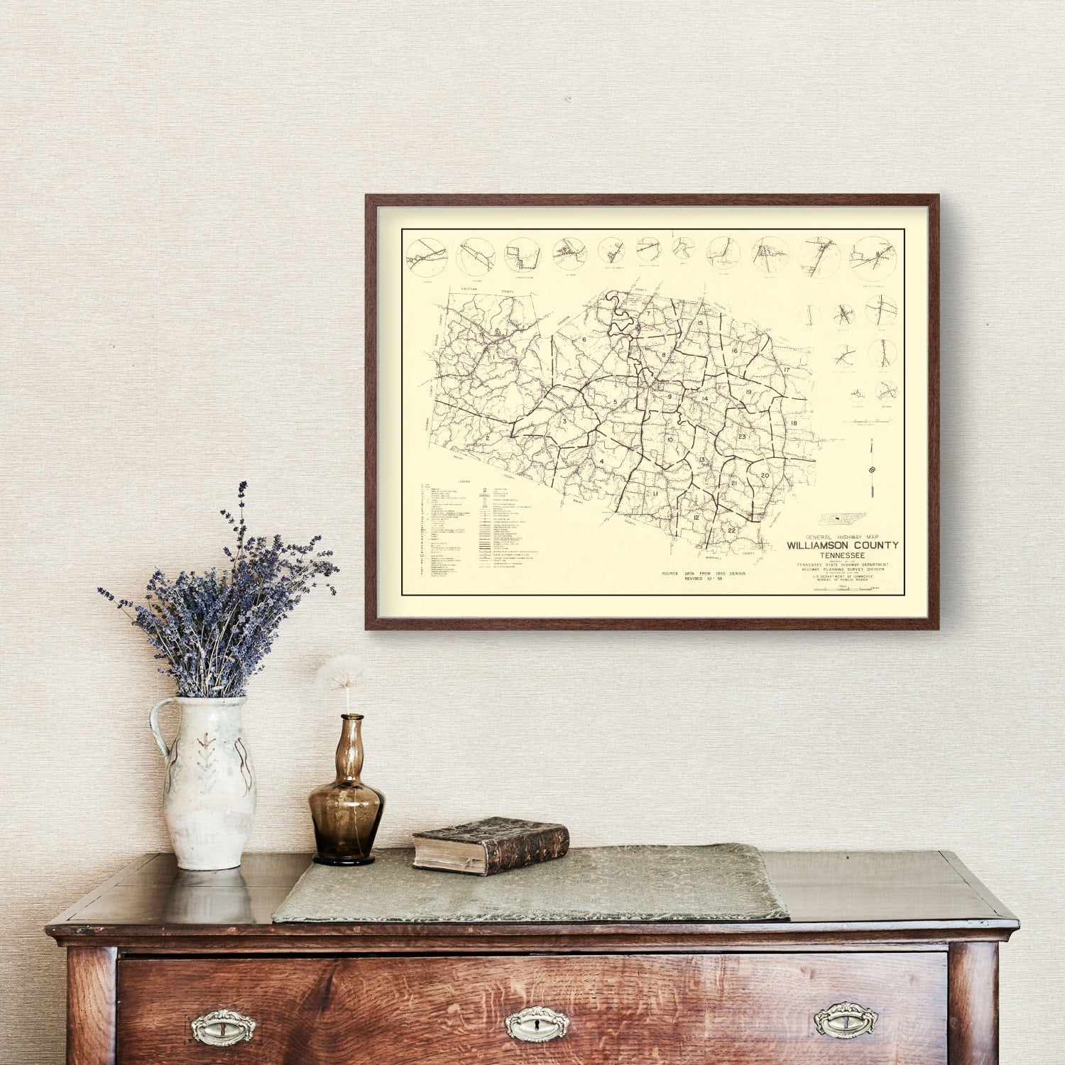Vintage Map of Williamson County, Tennessee 1959