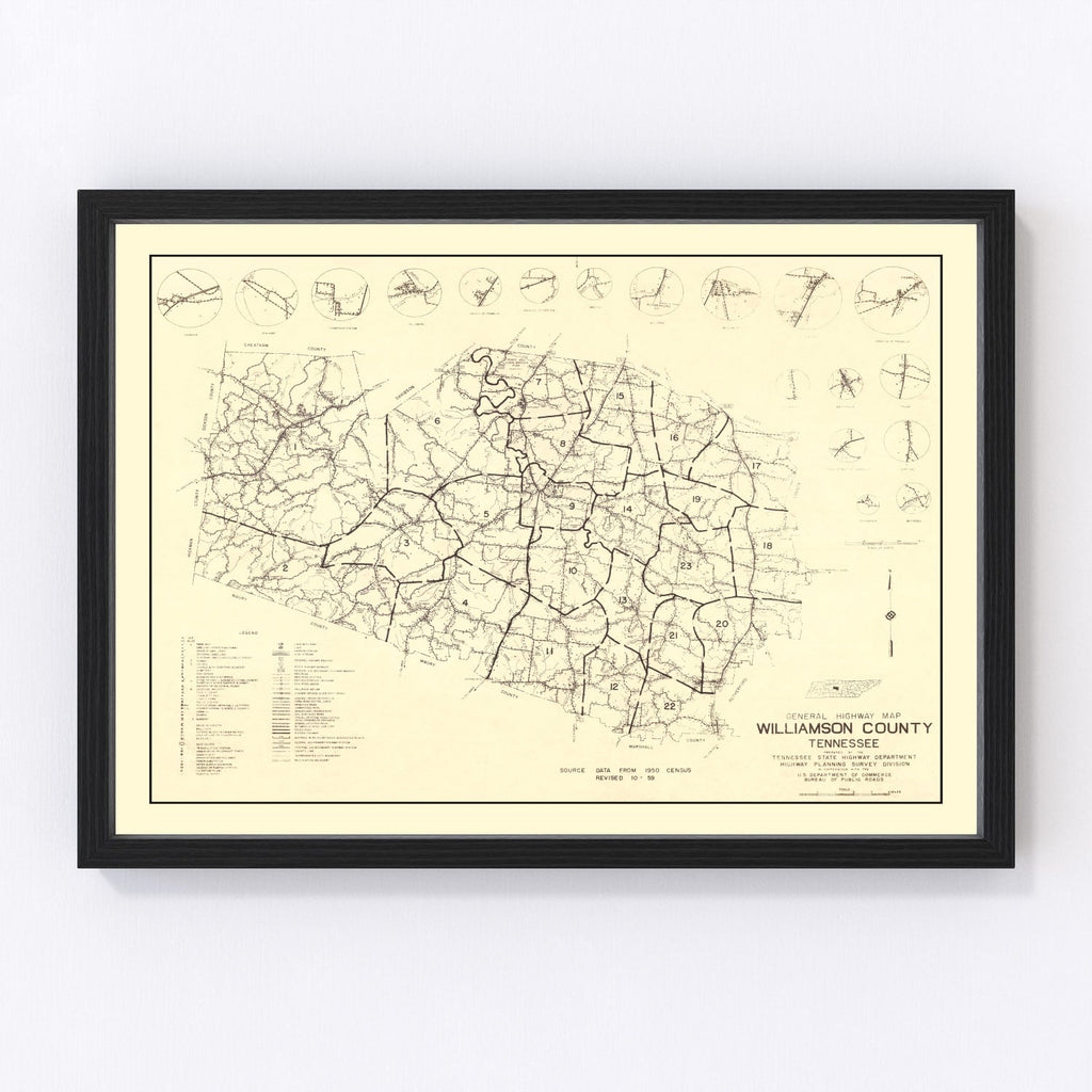 Vintage Map of Williamson County, Tennessee 1959