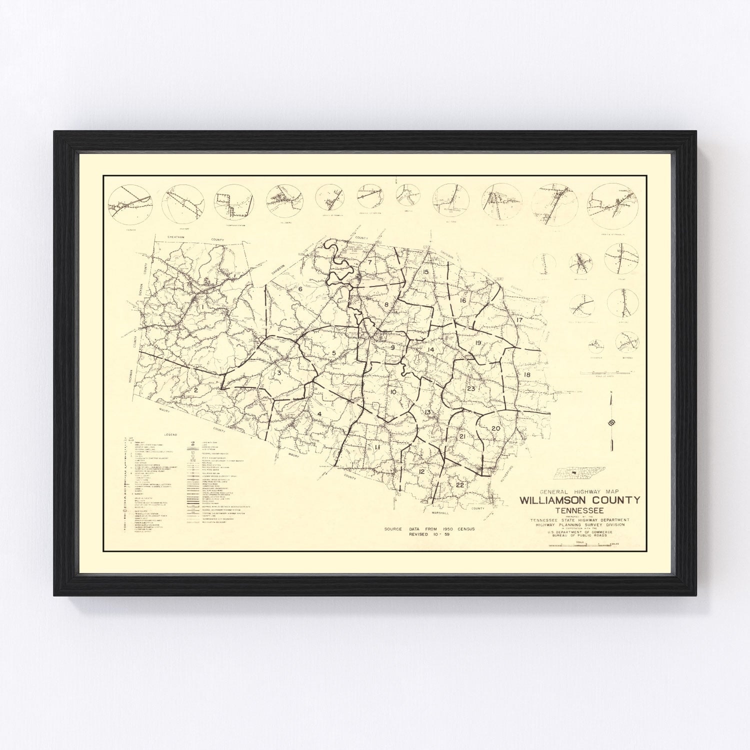 Vintage Map of Williamson County, Tennessee 1959