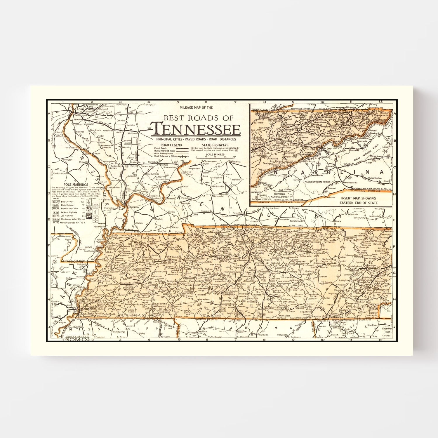 Vintage Map of Tennessee 1920