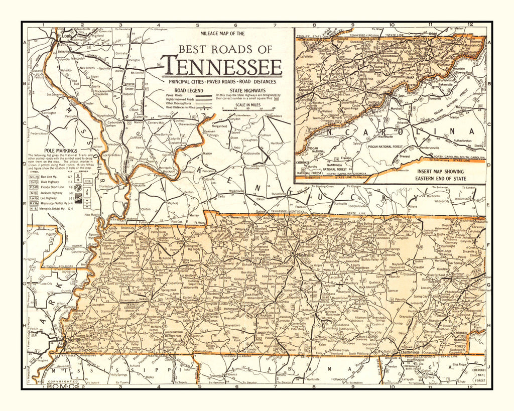 Vintage Map of Tennessee 1920
