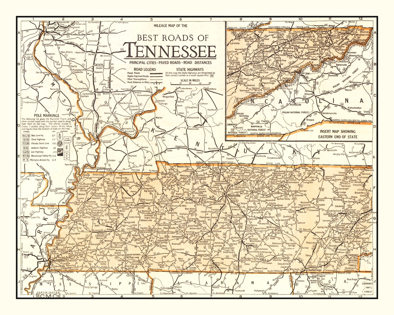 Vintage Map of Tennessee 1920