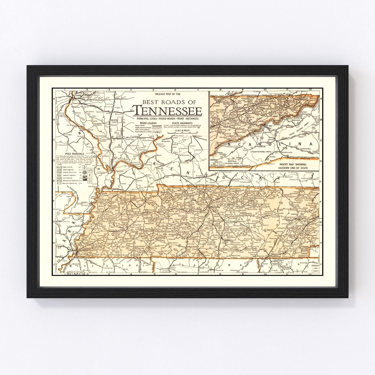 Vintage Map of Tennessee 1920