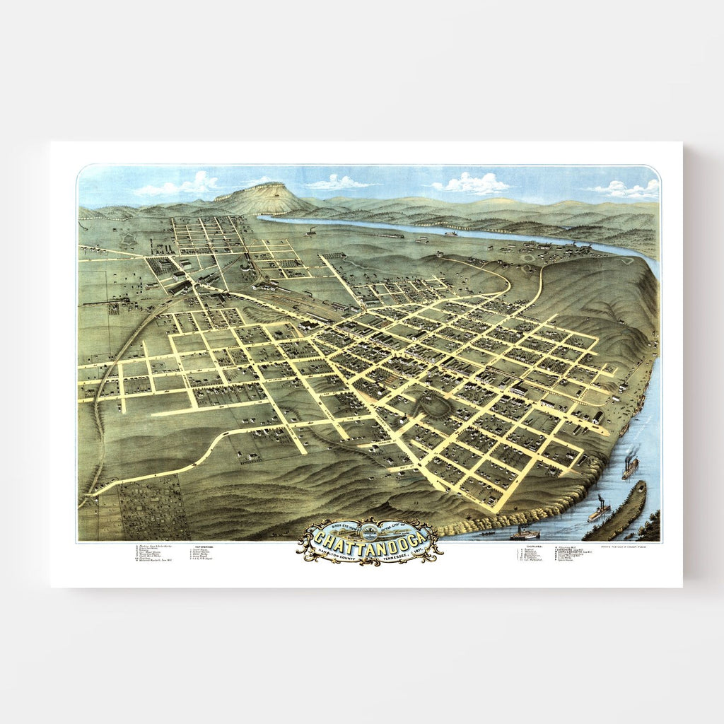 Vintage Map of Chattanooga, Tennessee 1871
