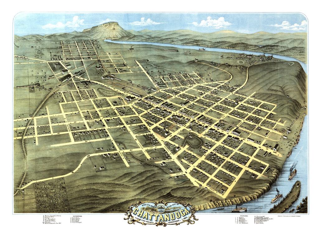 Vintage Map of Chattanooga, Tennessee 1871