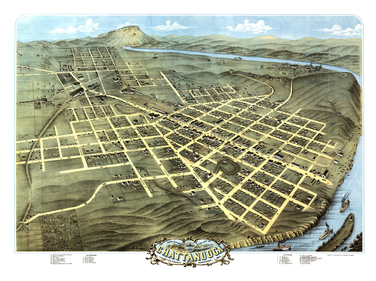 Vintage Map of Chattanooga, Tennessee 1871