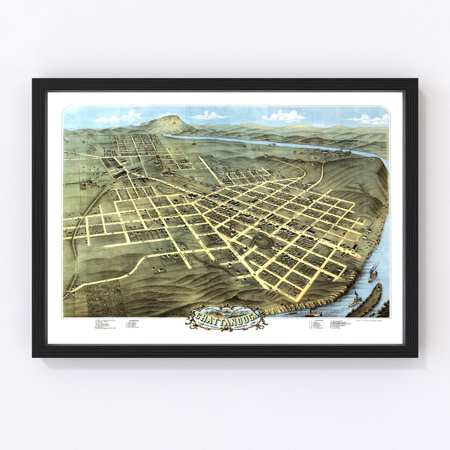 Vintage Map of Chattanooga, Tennessee 1871