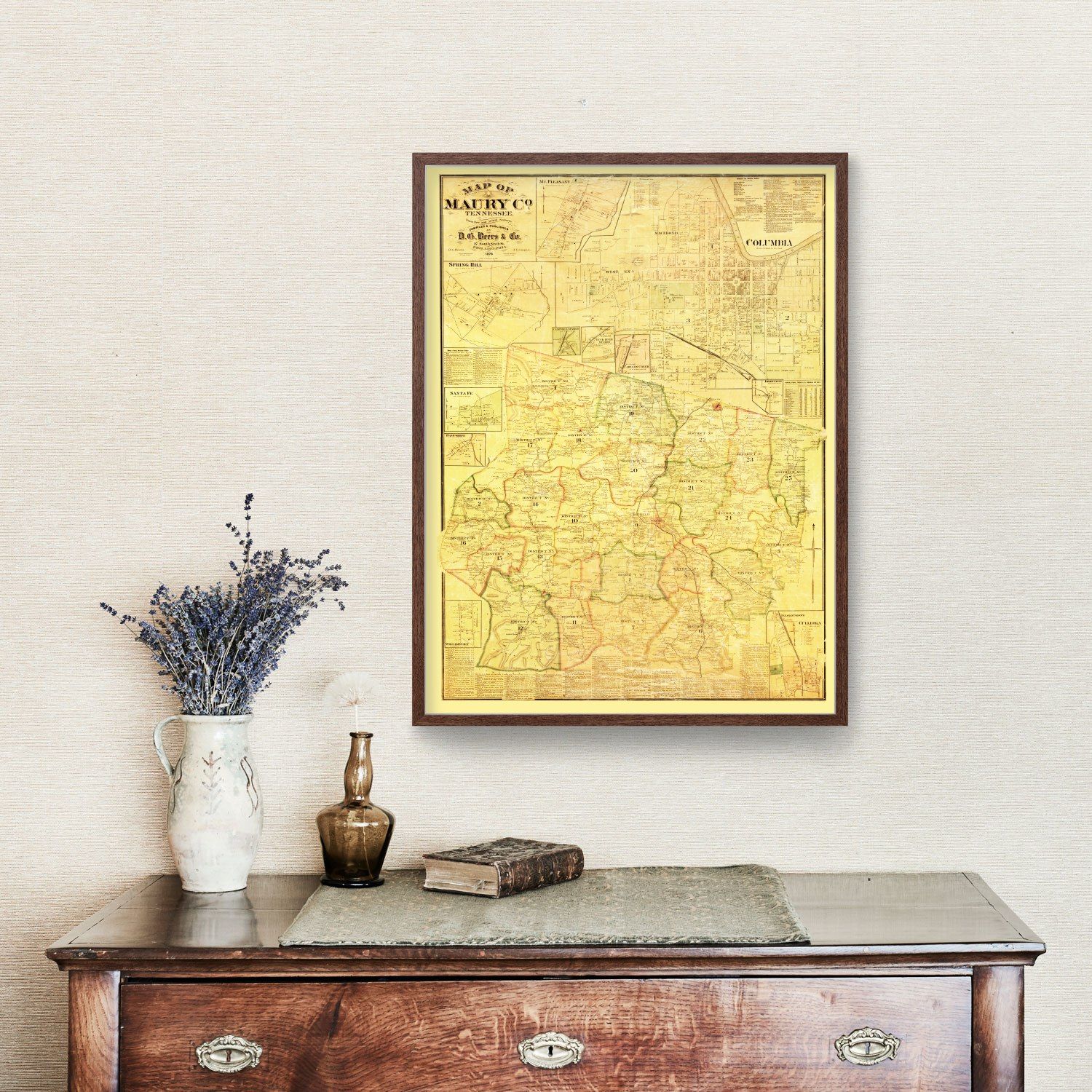Vintage Map of Maury County, Tennessee 1878