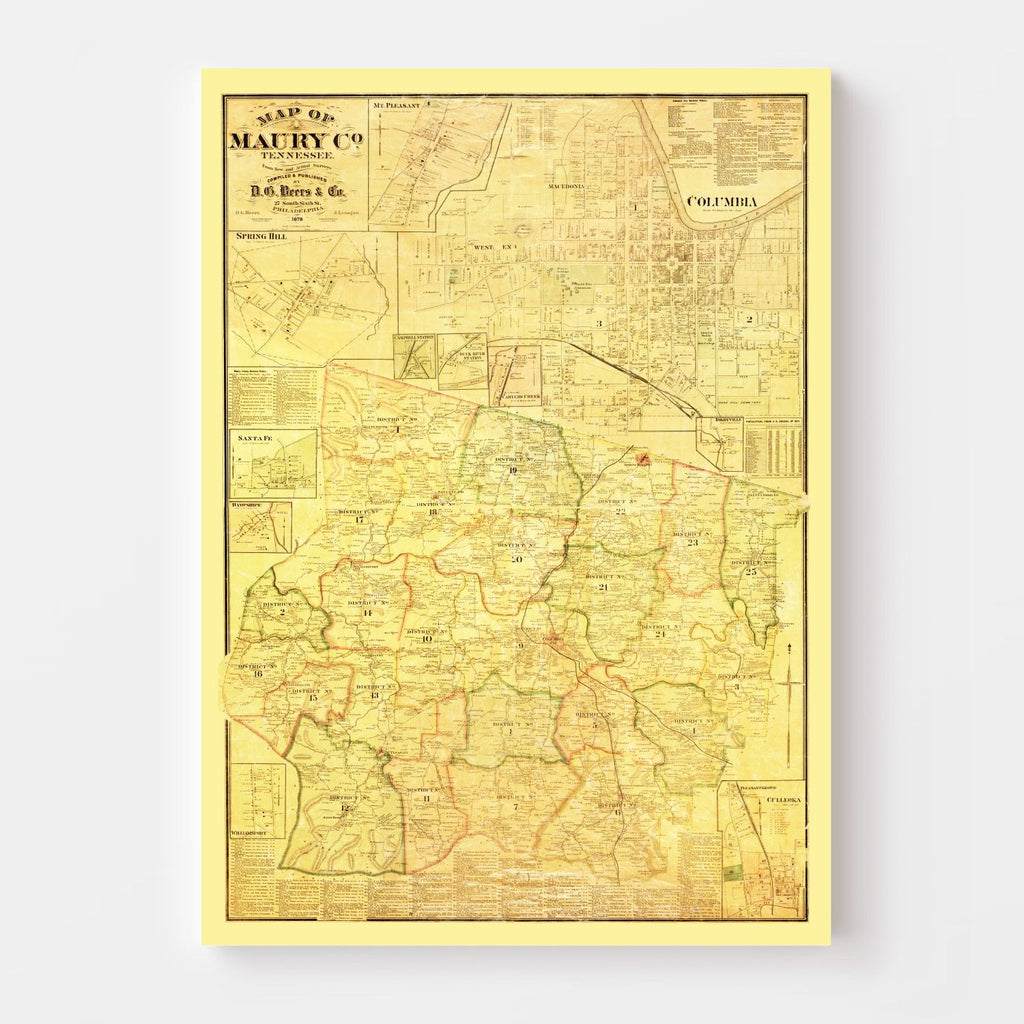 Vintage Map of Maury County, Tennessee 1878