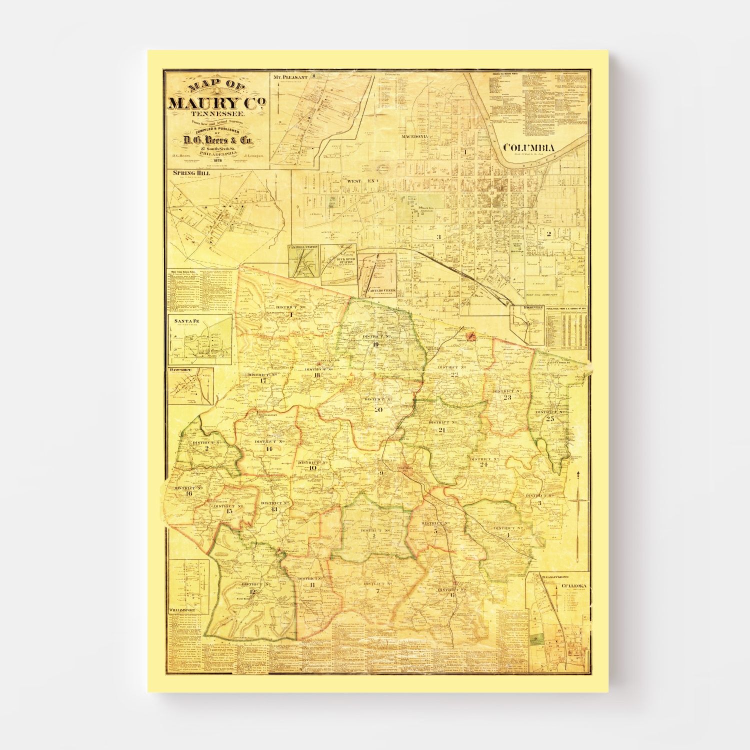 Vintage Map of Maury County, Tennessee 1878