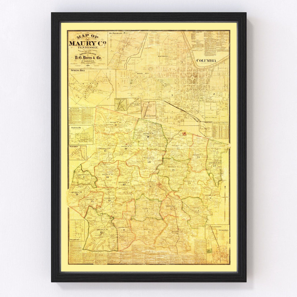 Vintage Map of Maury County, Tennessee 1878