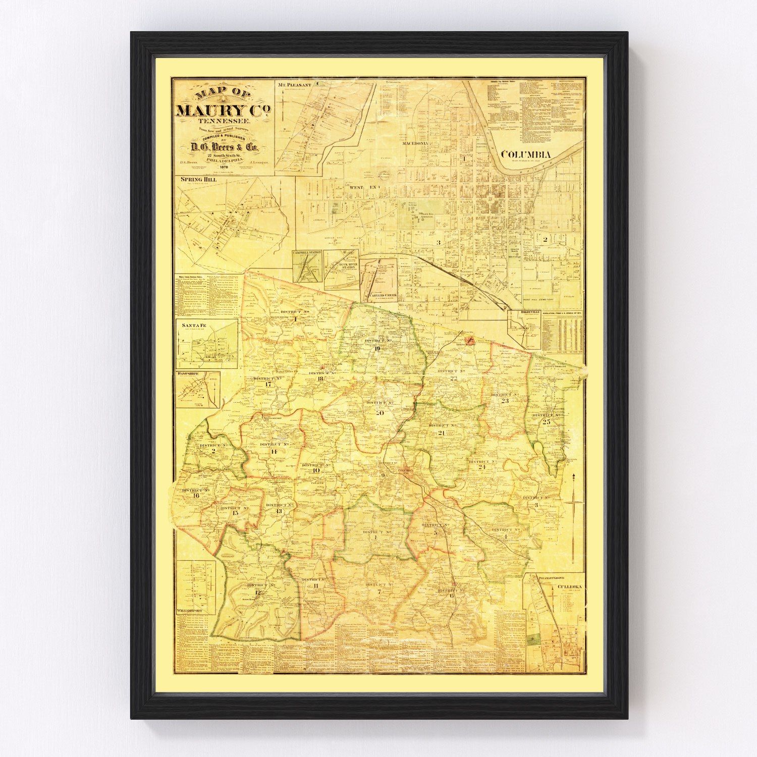 Vintage Map of Maury County, Tennessee 1878