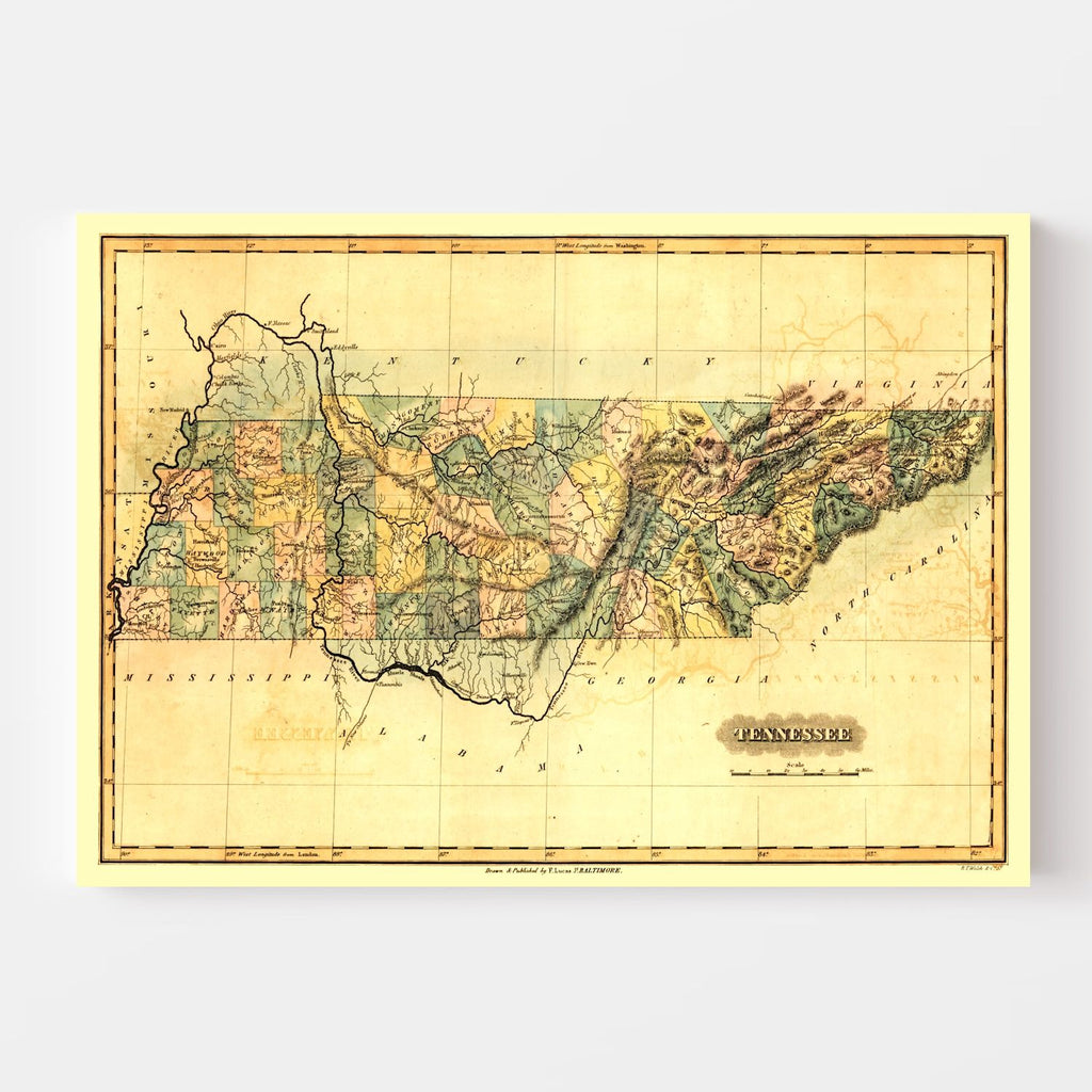 Vintage Map of Tennessee 1826