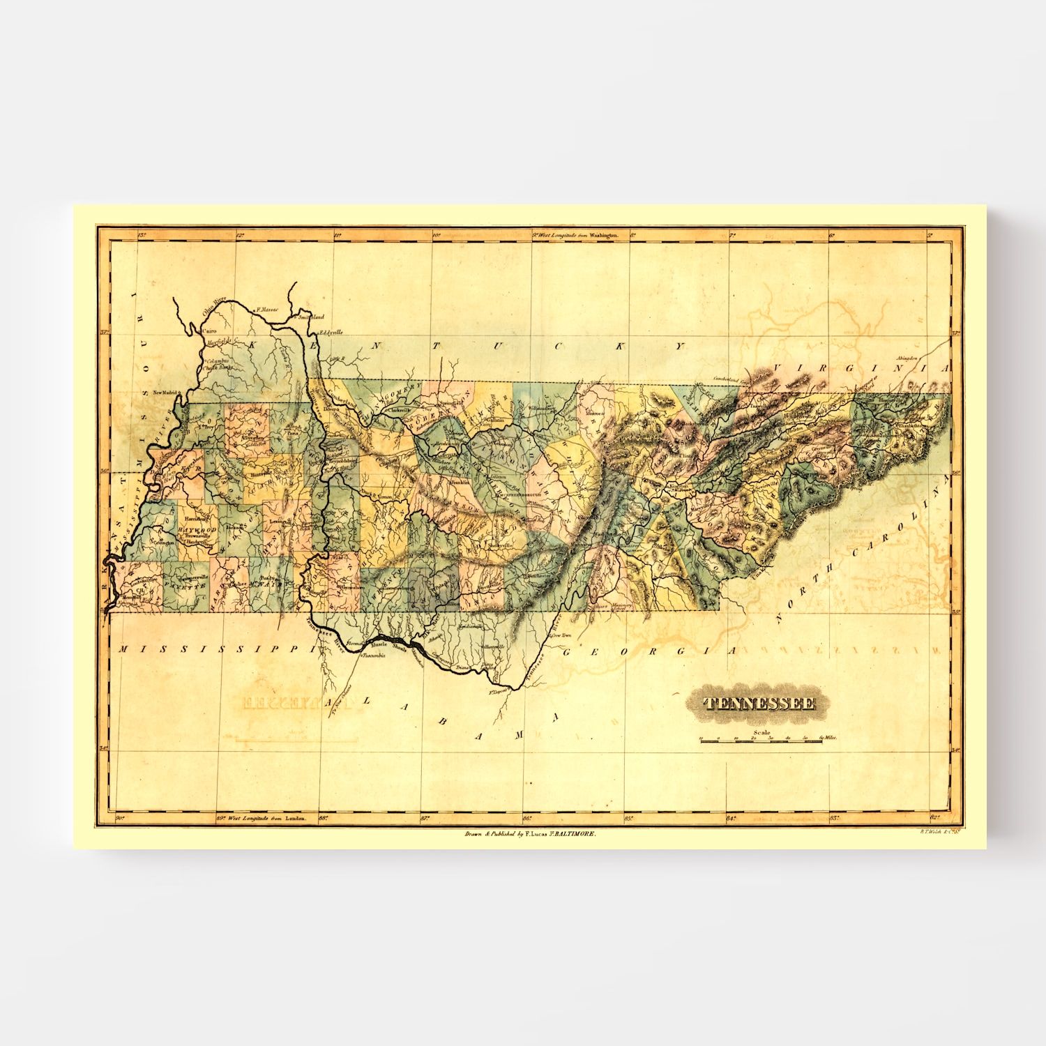 Vintage Map of Tennessee 1826