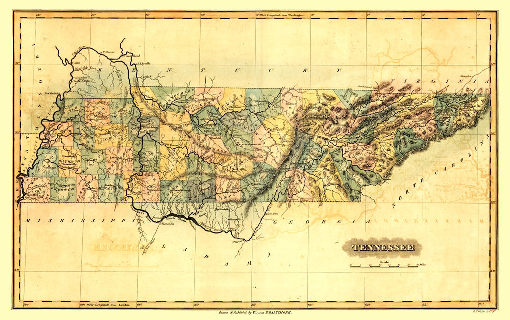 Vintage Map of Tennessee 1826