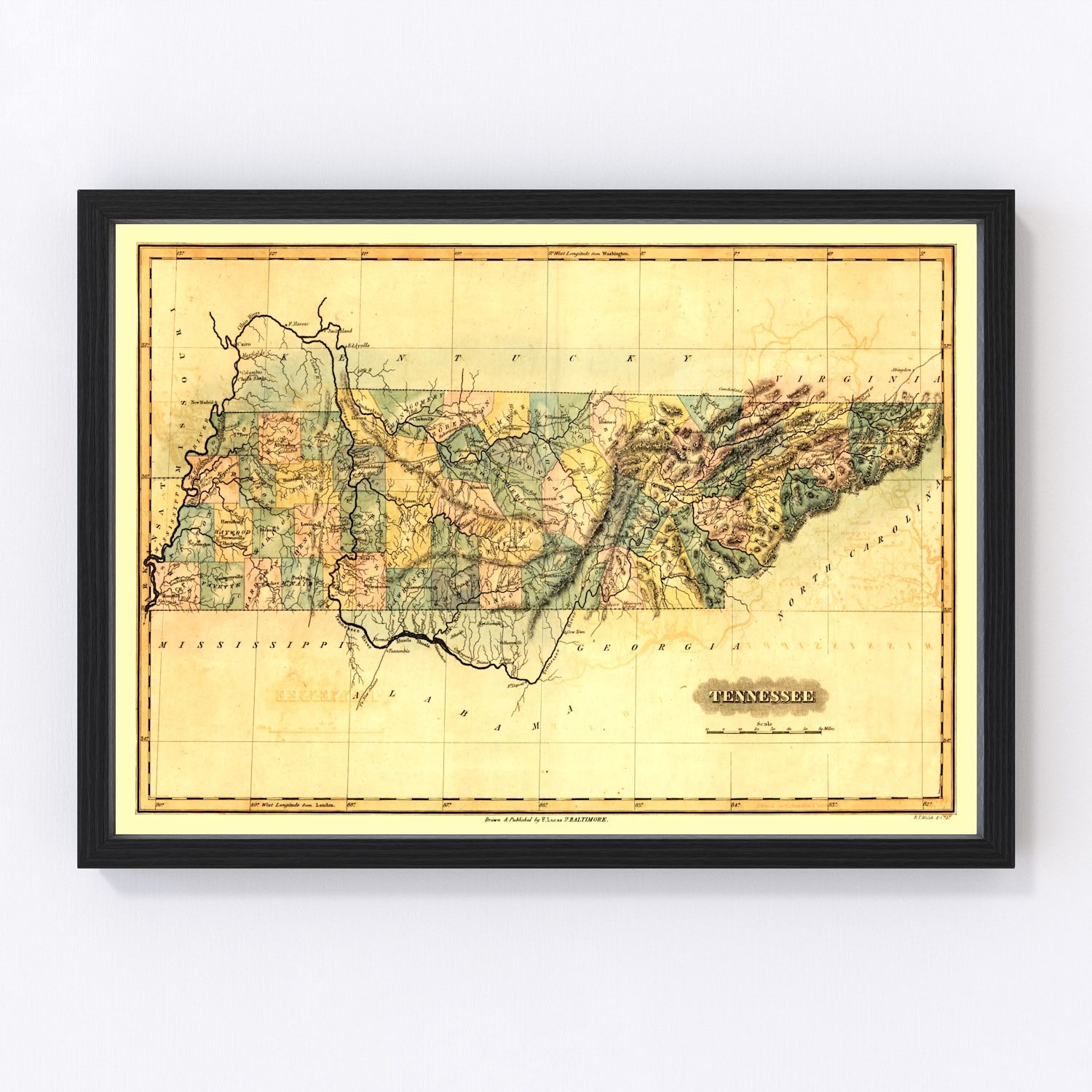 Vintage Map of Tennessee 1826