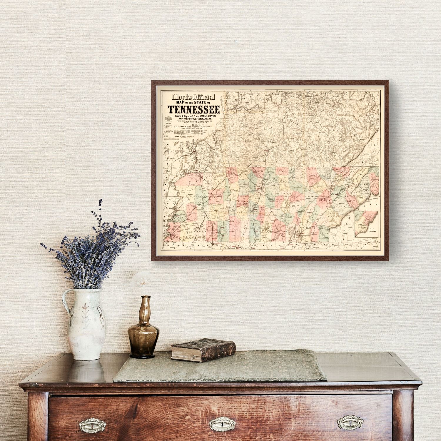 Vintage Map of Tennessee 1862