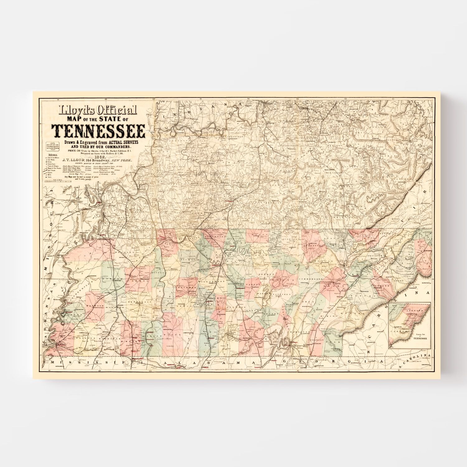 Vintage Map of Tennessee 1862