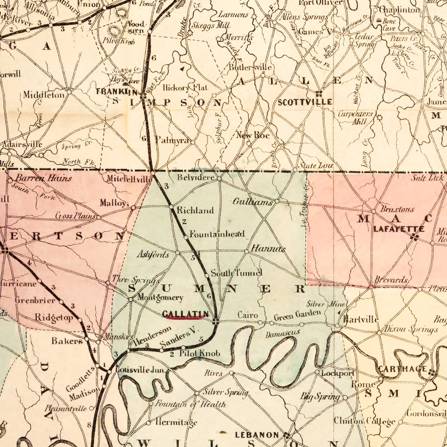 Vintage Map of Tennessee 1862