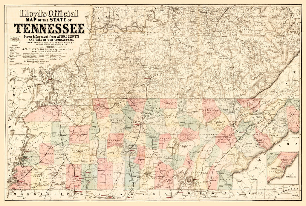 Vintage Map of Tennessee 1862
