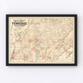Vintage Map of Tennessee 1862