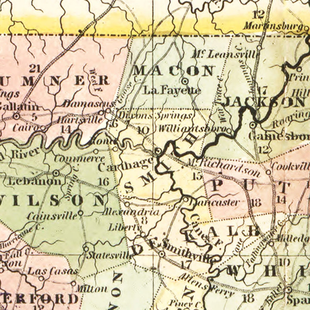 Vintage Map of Tennessee 1851