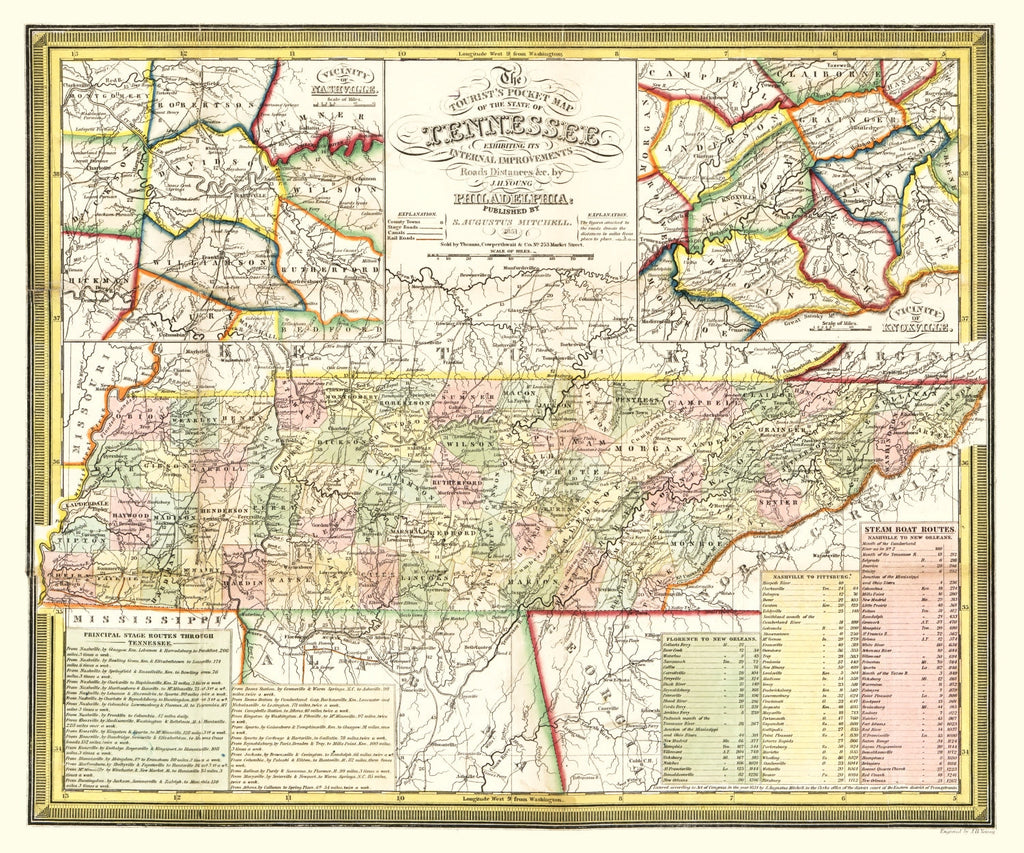 Vintage Map of Tennessee 1851