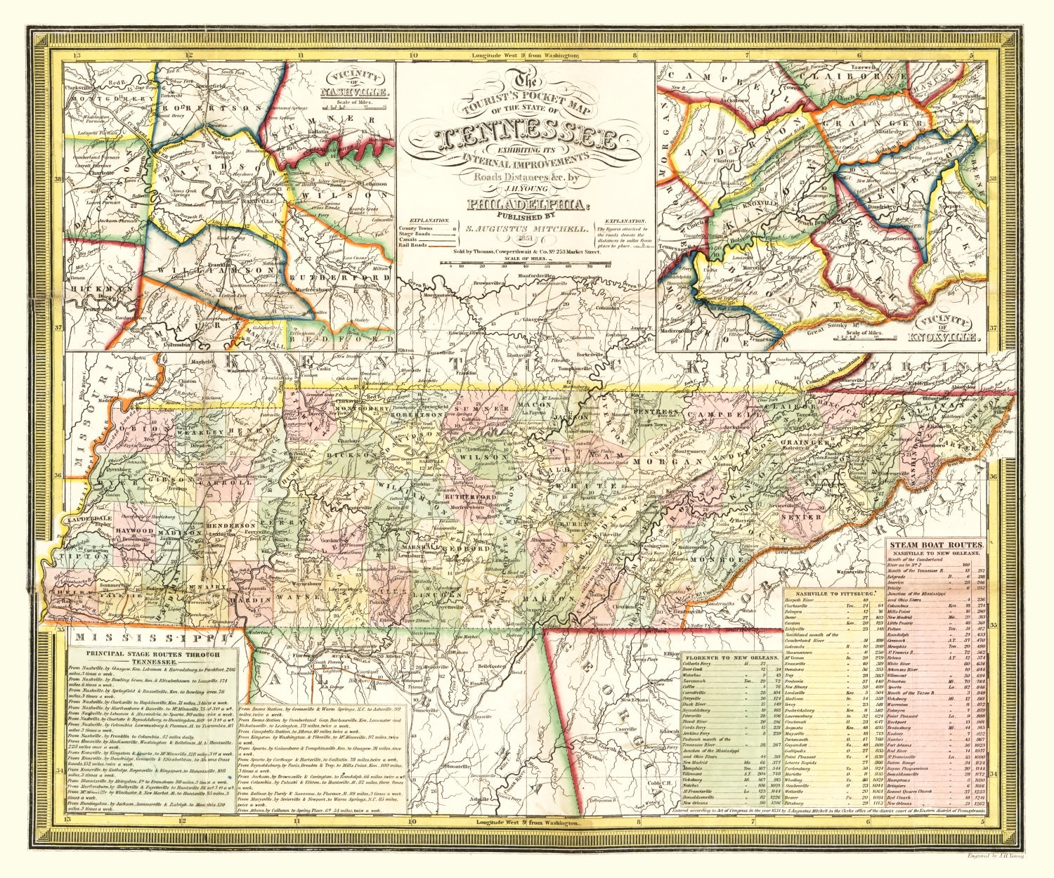 Vintage Map of Tennessee 1851