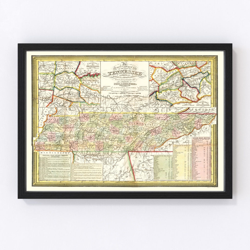 Vintage Map of Tennessee 1851