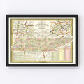 Vintage Map of Tennessee 1851